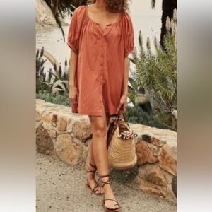 DOEN Josette Lightweight Cotton Blend Mini Dress in Tierra Small